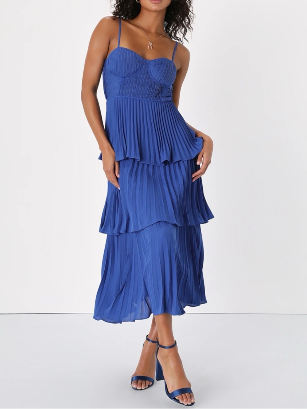 New! Lulus Cascading Crush Tiered Bustier Midi Dress